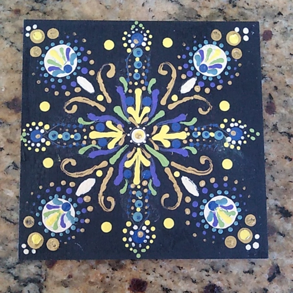 Hand Painted Mandala 4"x4" wood square